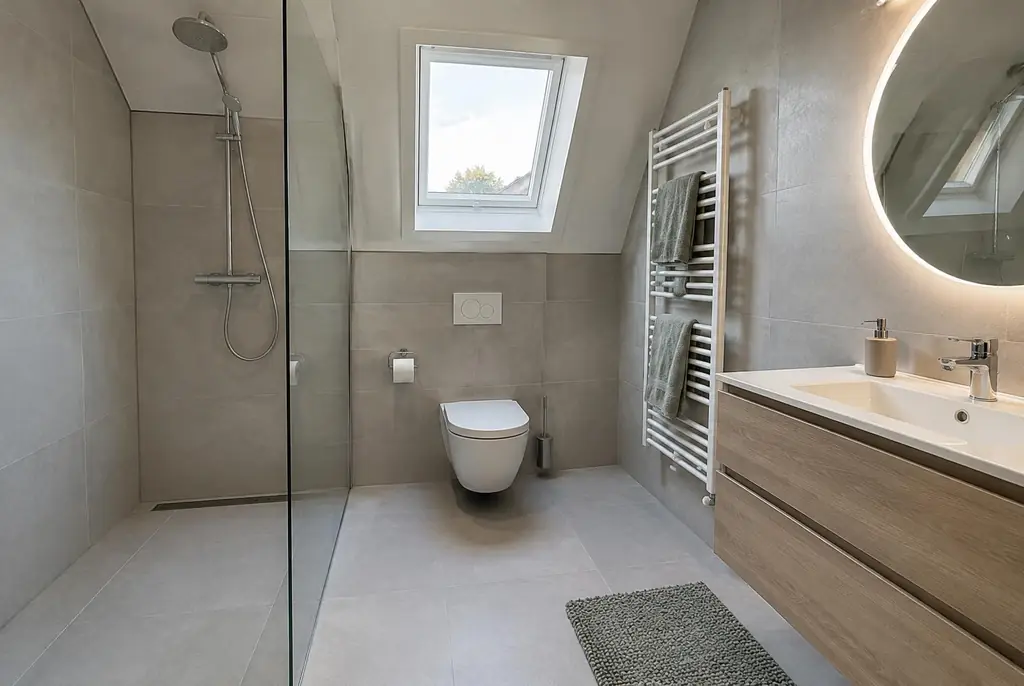 Lekdetectie Elst – droge badkamer met inloopdouche na herstel