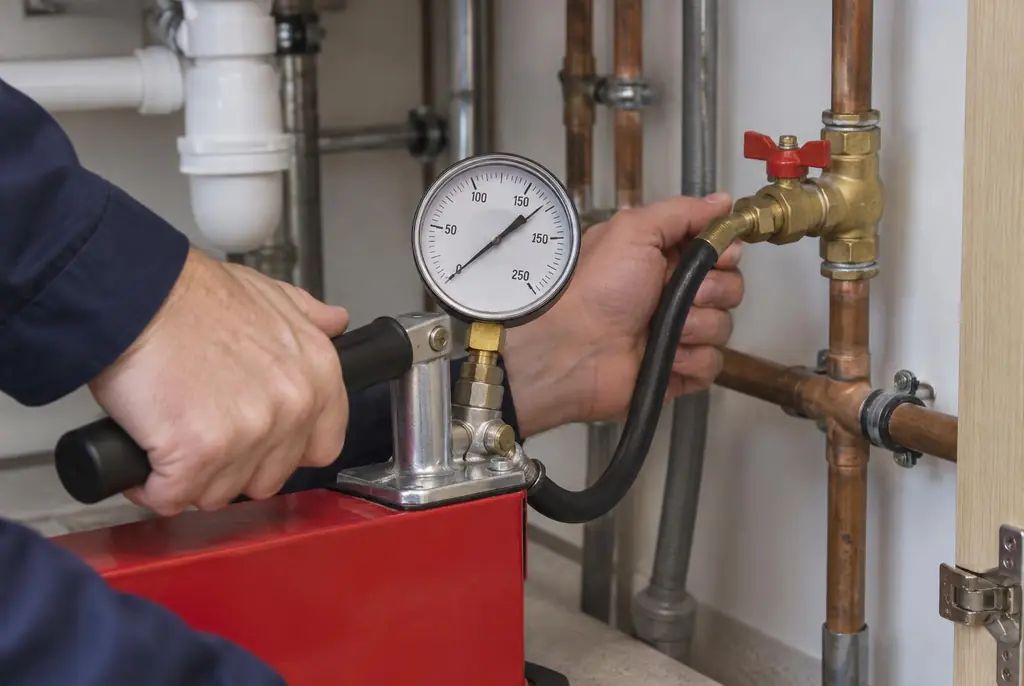 Lekdetectie Elst – druktest op een waterleiding met een manometer