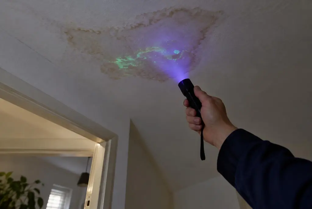 Lekdetectie Elst – kleurstof controleren op het plafond met uv-licht