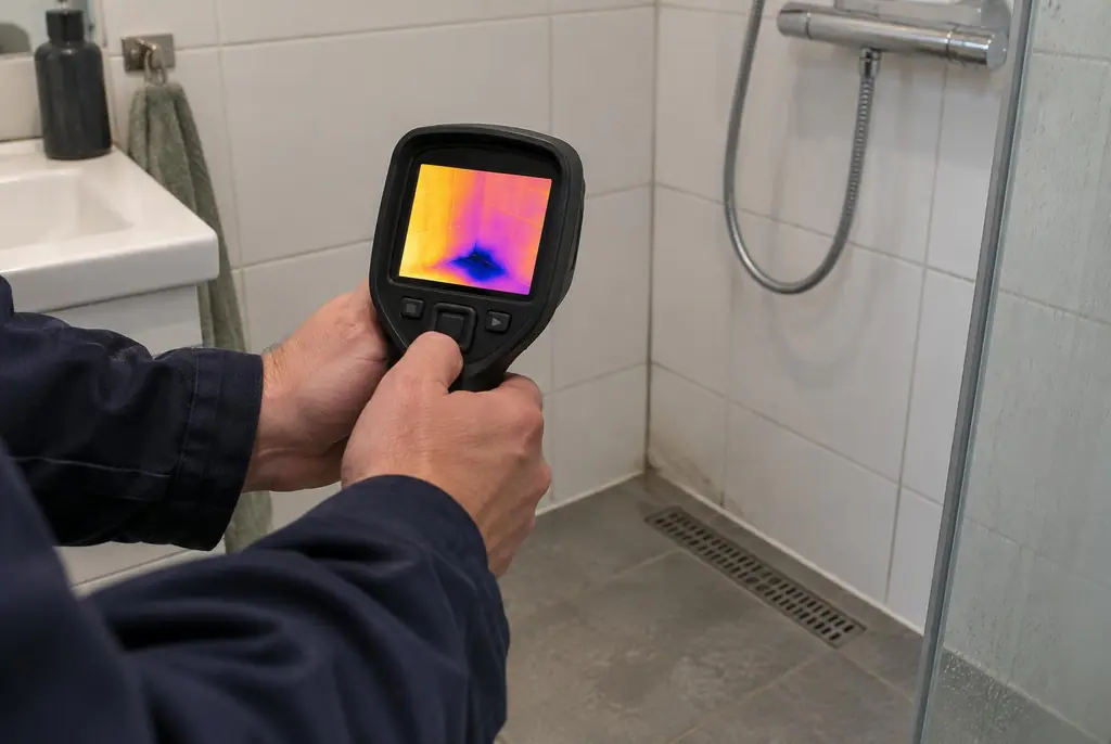 Lekdetectie Elst – lekdetectiespecialist met warmtebeeldcamera in een badkamer